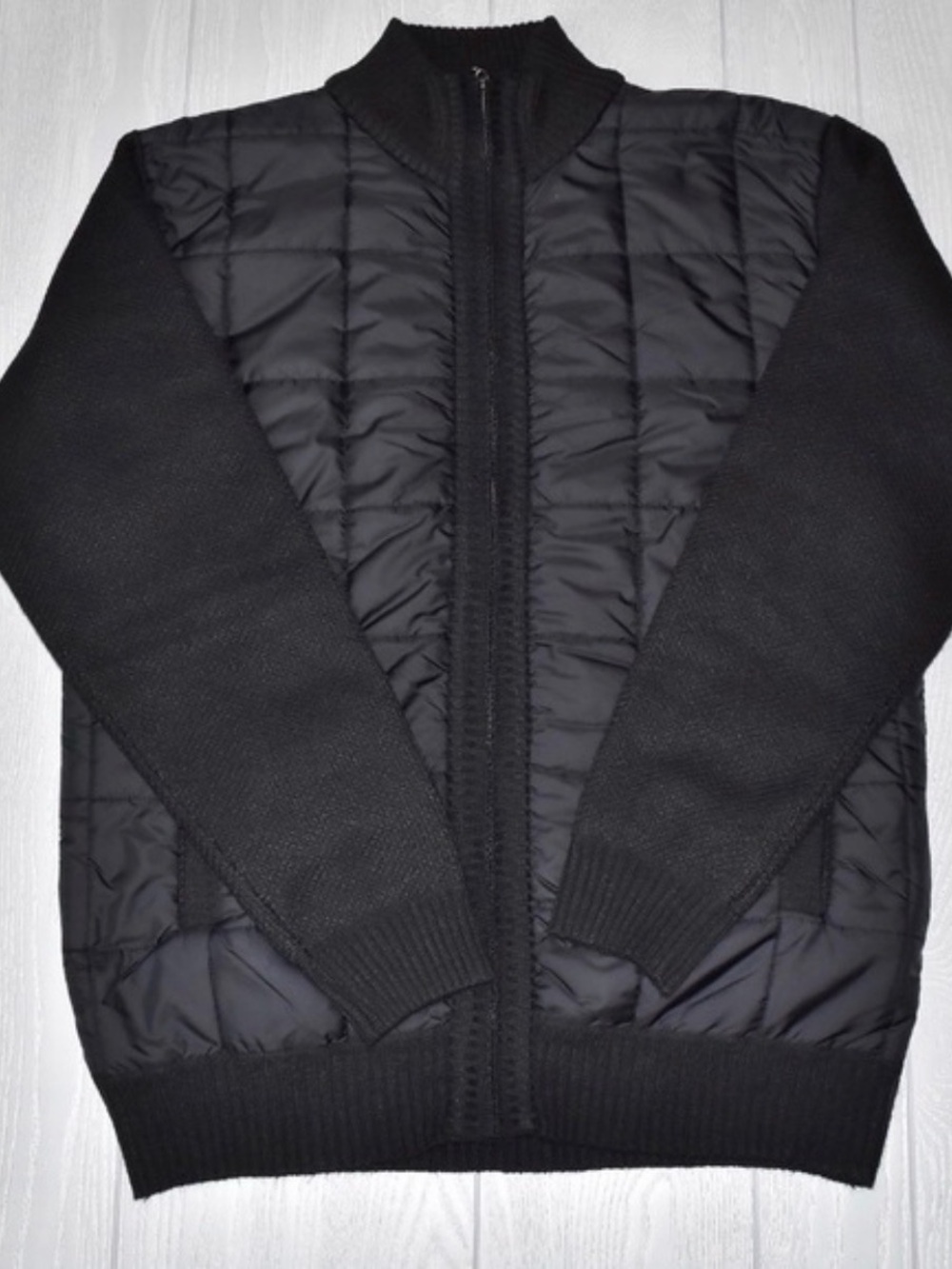 Men's Black Quilted & Knit Zip Jacket